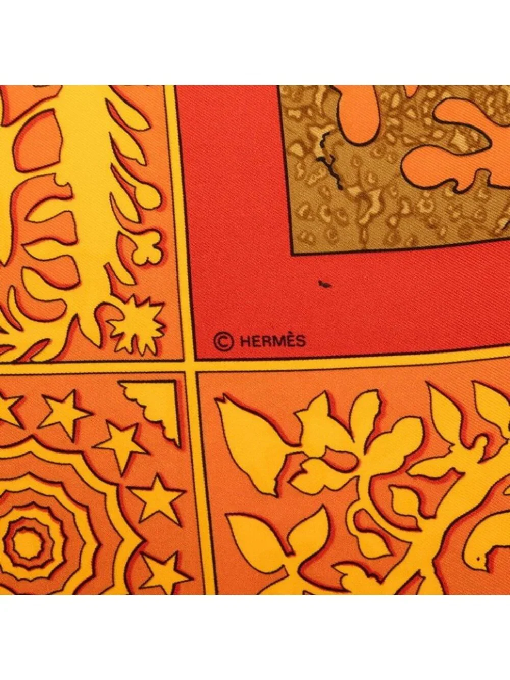 Hermes Carre 90 Early America Vintage Scarf Large Brown Multicolor Silk